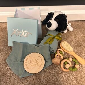 XOXO Baby Bib and Toy Set - Blue and Black